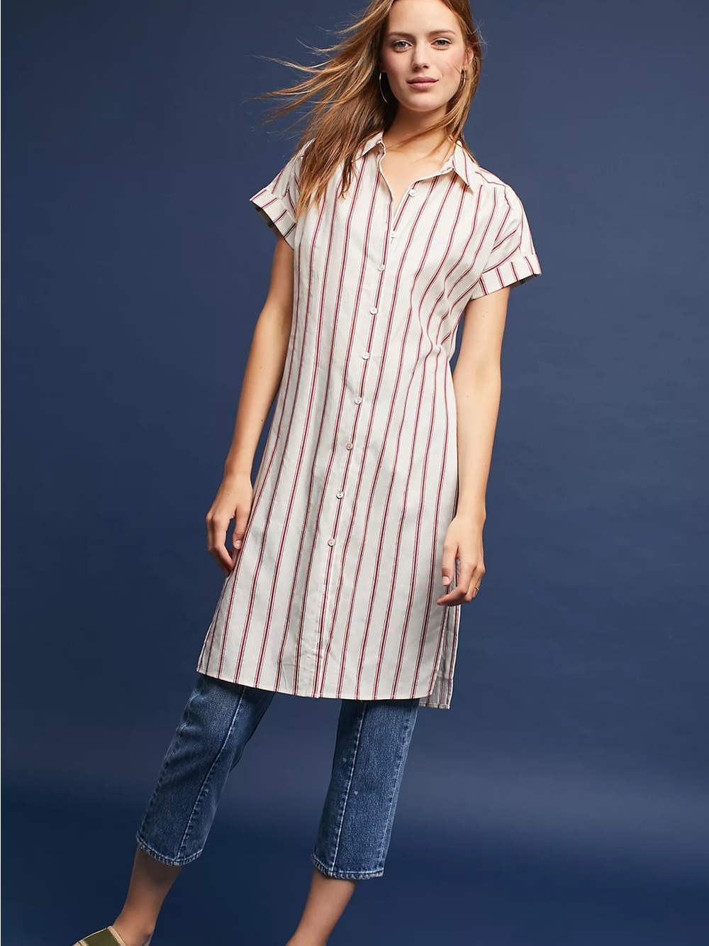 Mo:Vint Anthropologie Button down Stripe Shirt Dress size M $118 MSRP